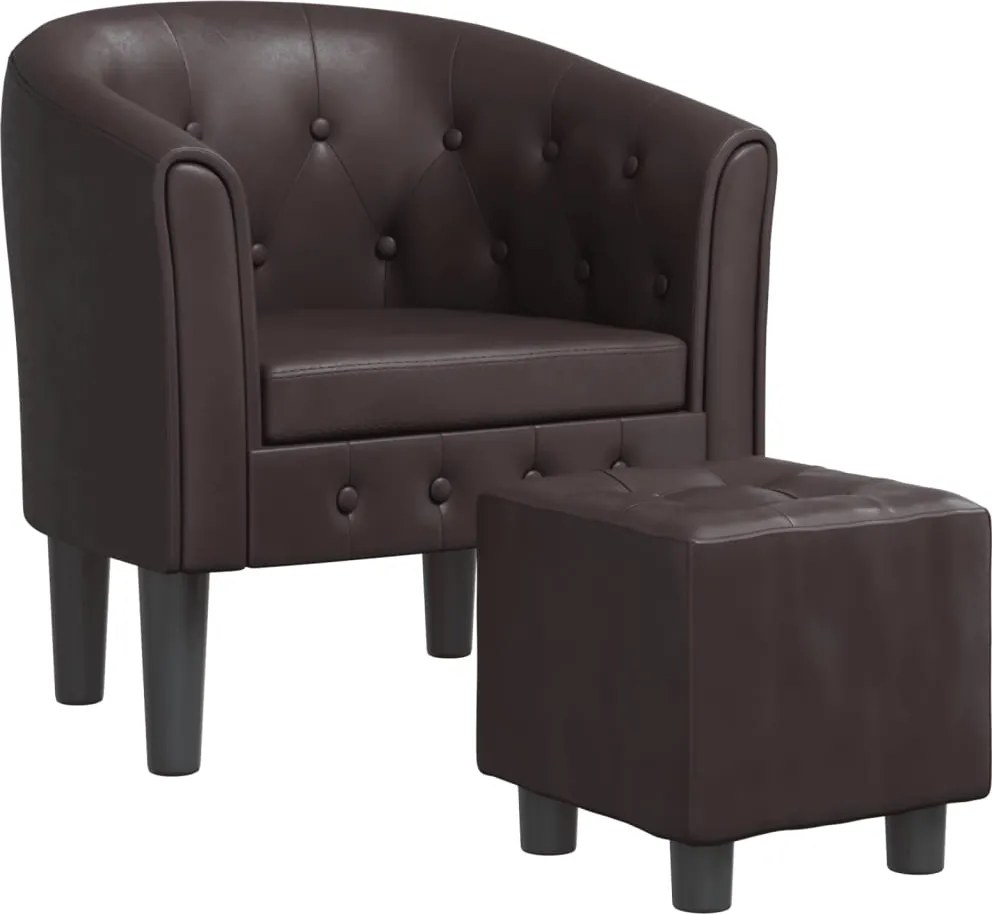 vidaXL Fotoliu tip cuvă cu taburet, maro, piele ecologică