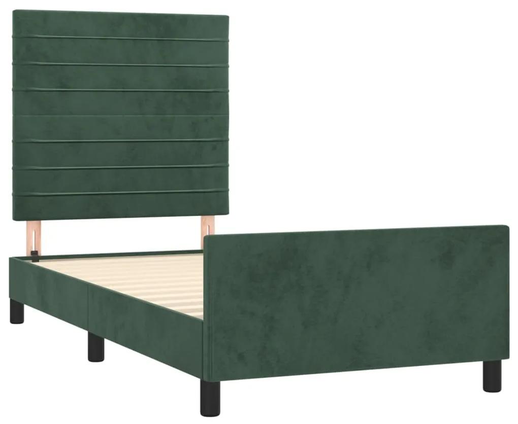 Cadru de pat cu tablie, verde inchis, 100x200 cm, catifea Verde inchis, 100 x 200 cm, Benzi orizontale