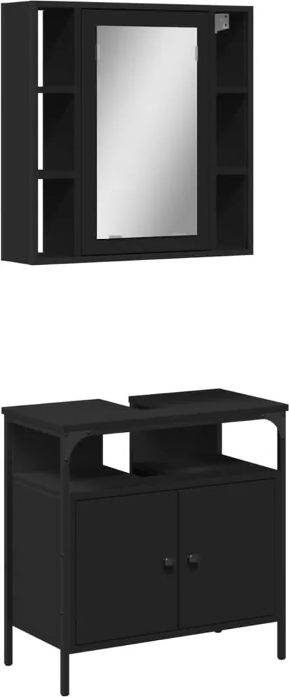 vidaXL Set mobilier de baie, 2 piese, negru, lemn compozit