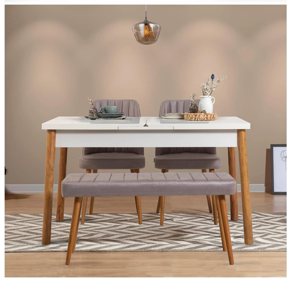 Set mobilier sufragerie Dobuse 2 (pin atlantic + alb + gri) (pentru 4 persoane). 1093778