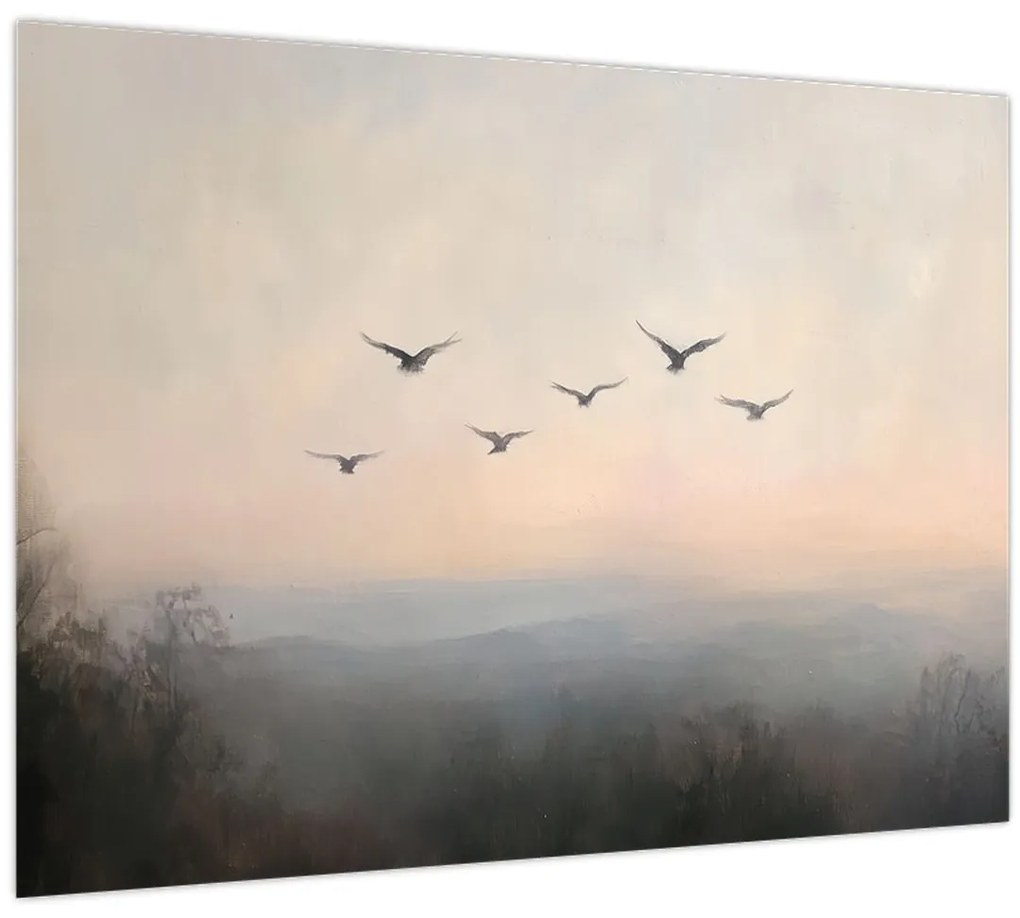 Tablou pe sticlă - Stol de păsări (70x50 cm)