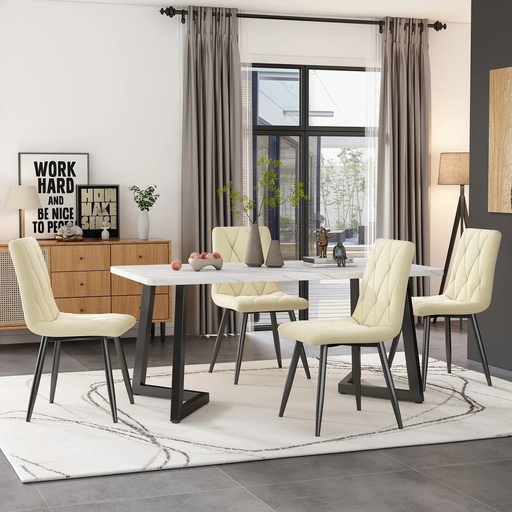 Set de 4 scaune tapițate în catifea twill pentru sala de mese cu spătar, structură din metal, 45x40x86 cm, Bej