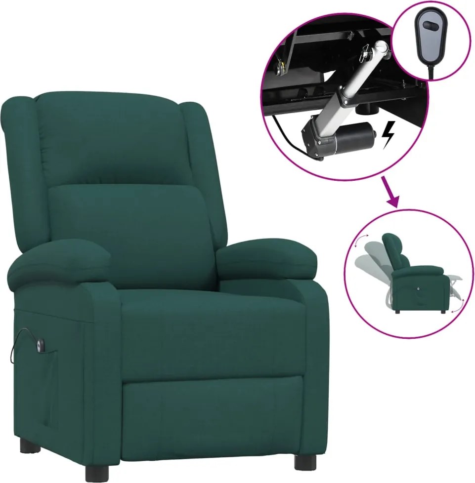 vidaXL Fotoliu rabatabil electric, verde închis, material textil