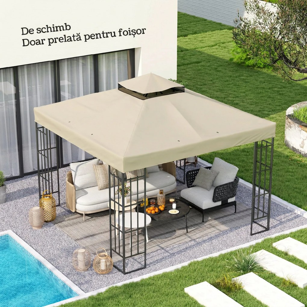 Outsunny Înveliș de Înlocuire pentru Pergolă de Grădină cu Două Niveluri și Orificii de Drenaj, 300x300 cm, Alb Crem | Aosom Romania