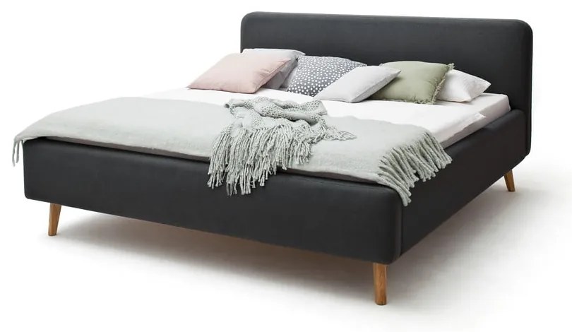 Pat matrimonial gri antracit tapițat cu spațiu de depozitare cu somieră 160x200 cm Mattis – Meise Möbel