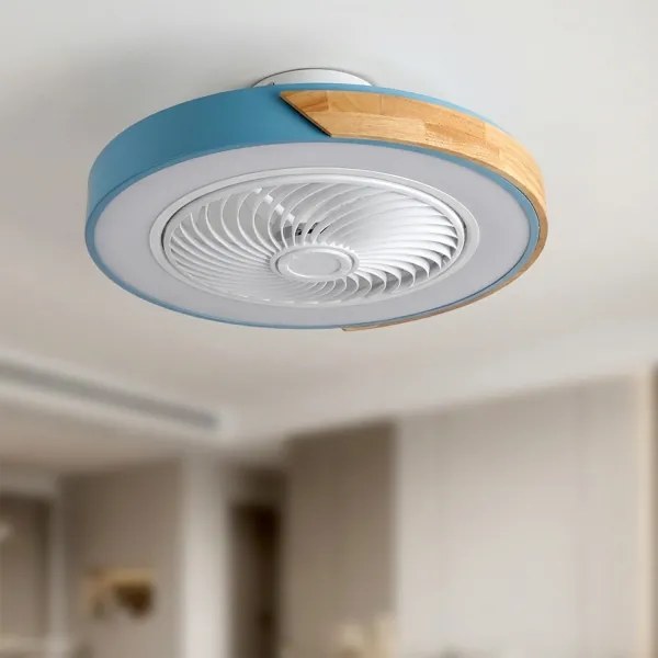 Brilagi - Lampă LED dimabilă cu ventilator, 38 W, 230 V, 50 cm, albastru/stejar + telecomandă