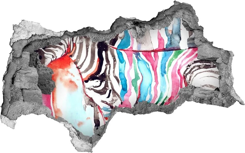 Fototapet 3D gaură în perete Zebră colorat