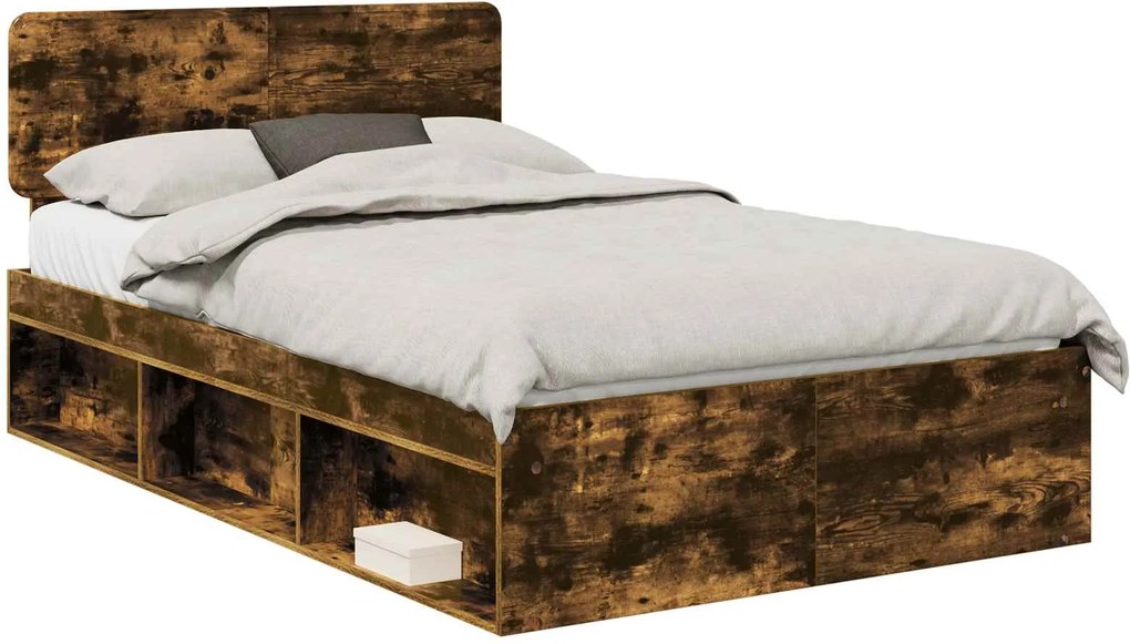 vidaXL Cadru de pat Stejar fumuriu 120 x 190 cm Lemn de pin masiv