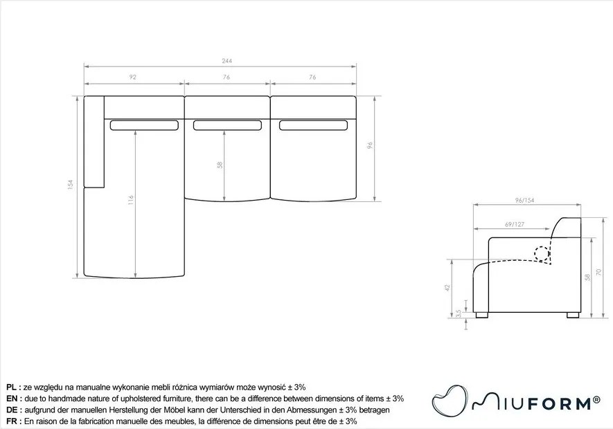 Colțar gri deschis (cu colț pe partea stângă ) Flex Felix – Miuform