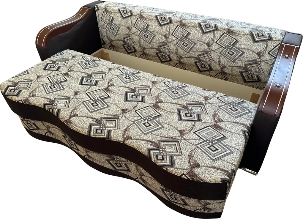 Canapea DIANA extensibila, 3 locuri, cu lada de depozitare, stofa maro cu bej , 220x100x80 Maro + Bej