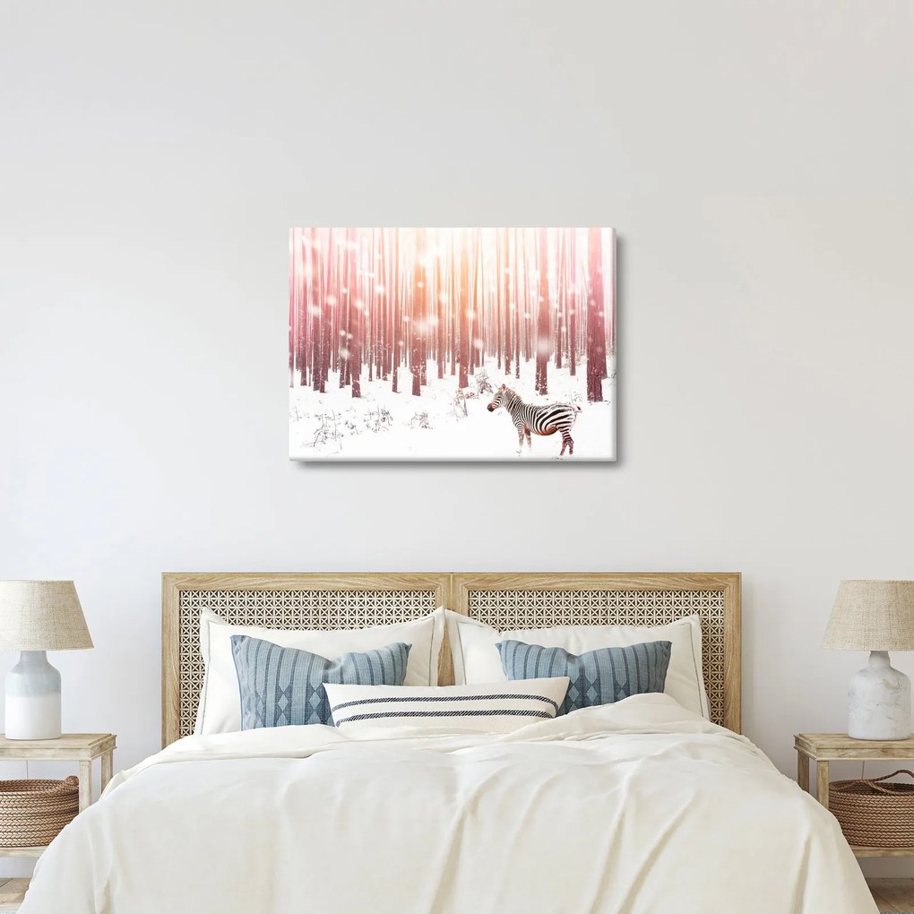 Tablou - Zebra în pădurea înzăpezită (70x50 cm)