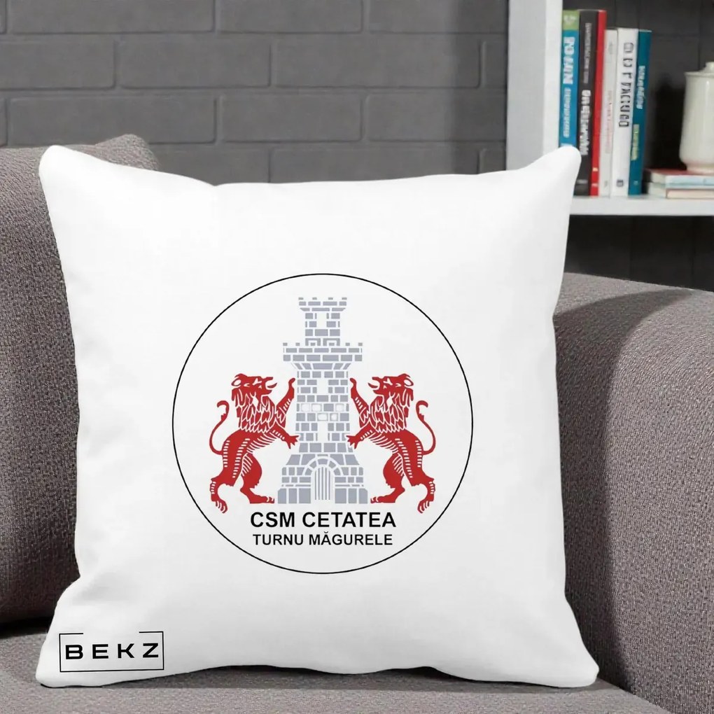 Perna Personalizata CSM Cetatea Turnu Magurele Fotbal, 40x40 cm, Alba Mata, Husa Detasabila, Perna Inclusa, BEKZ®