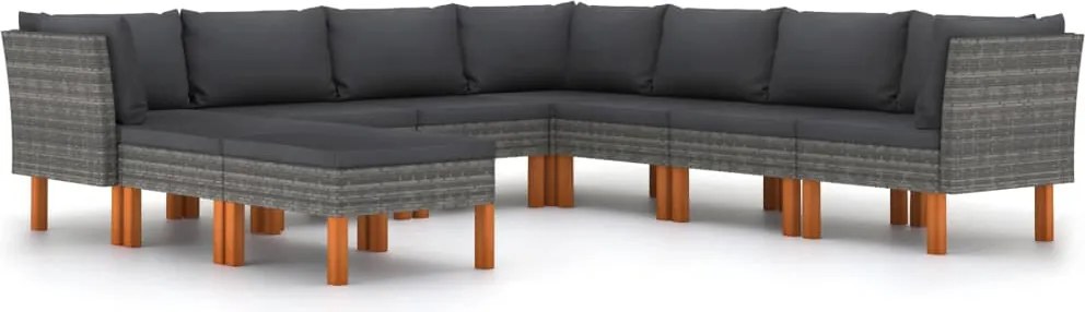 vidaXL Set mobilier de grădină cu perne, 9 piese, gri, poliratan
