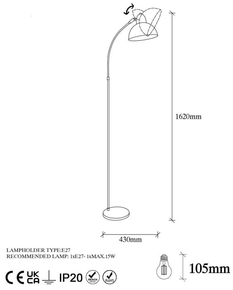 Lampadar alămiu cu abajur din metal (înălțime 162 cm) Marzeo – Opviq lights