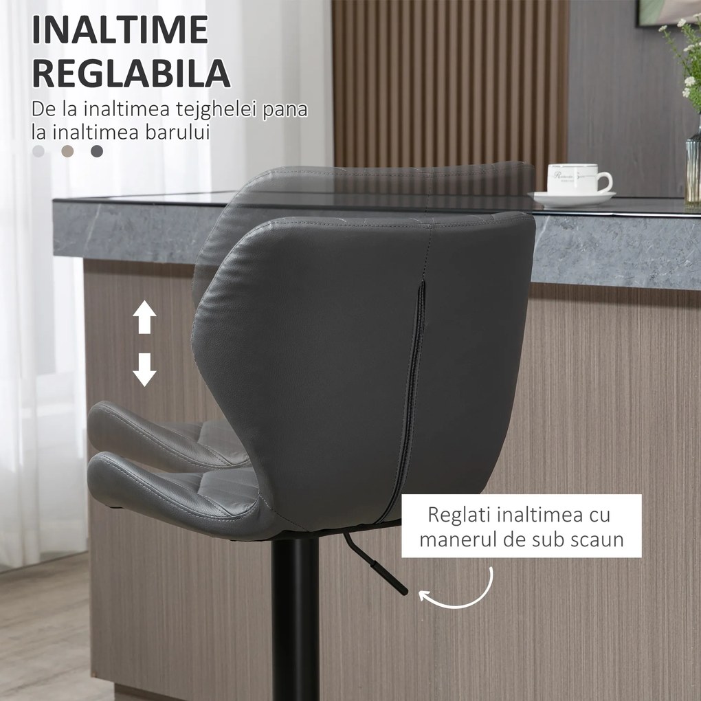 HOMCOM Scaun bar, inaltime reglabila, piele sintetica,Capacitate de sustinere120 kg, gri | Aosom Romania