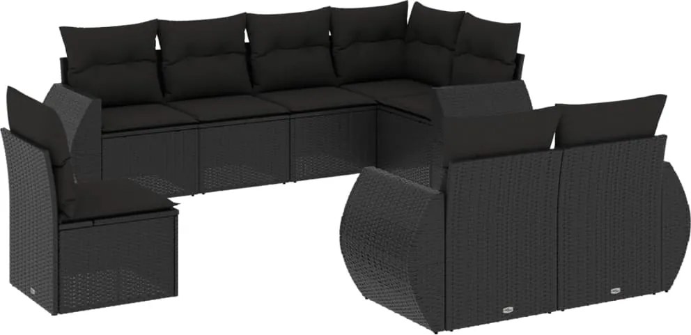vidaXL Set mobilier de grădină cu perne, 8 piese, negru, poliratan