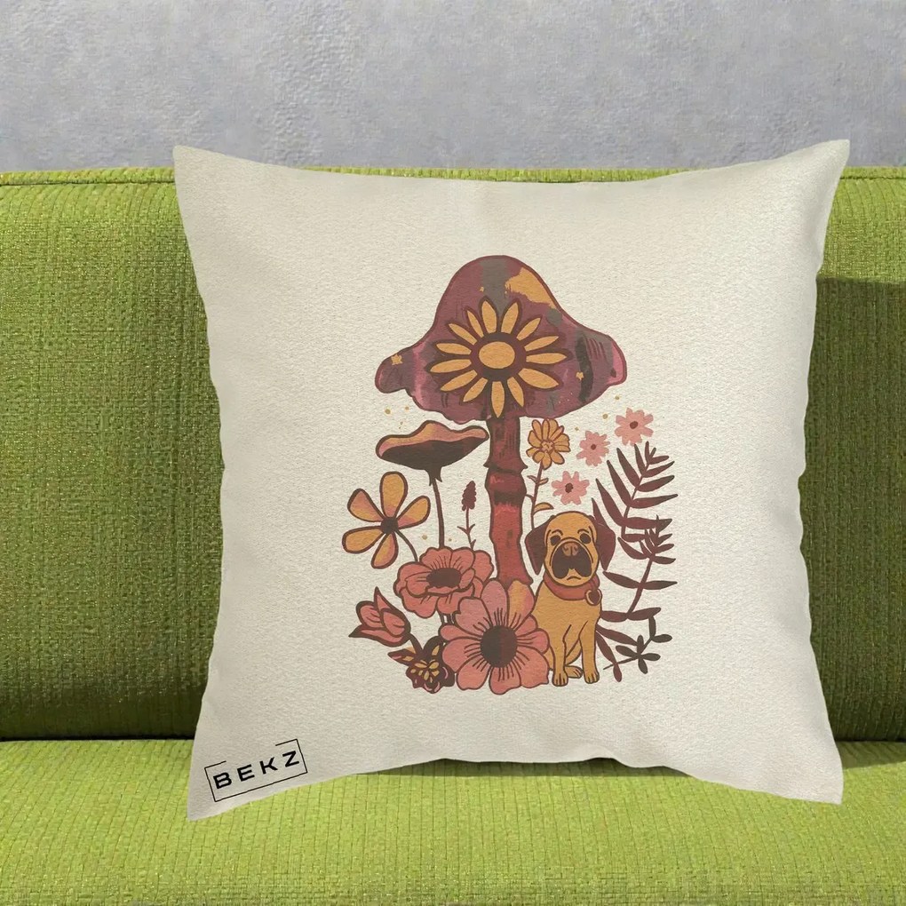Perna Decorativa Ciuperca Caine Boho, 40x40 cm, Ecru, Husa Detasabila, Perna Inclusa, BEKZ®