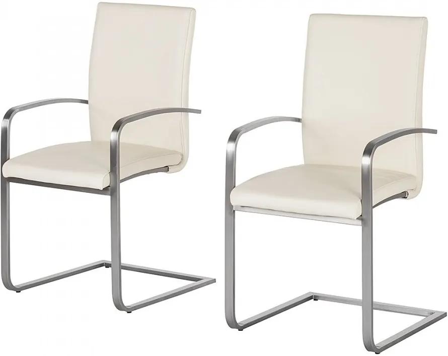 Set de 2 scaune Augusta I din piele naturala/otel inoxidabil, crem, 44 x 98 x 58 cm