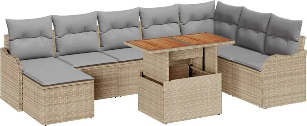 vidaXL Set de canapele pentru grădină 9 pcs Bej Rattan poli