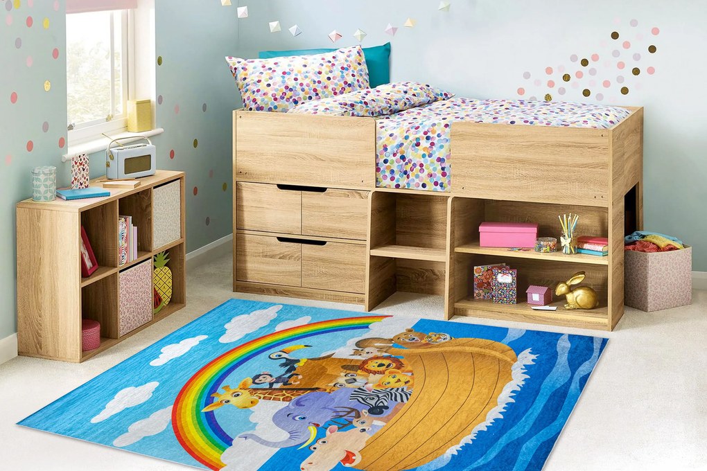BAMBINO 2685 covor lavabil Animale, Barcă pentru copii anti-alunecare - albastru / maro