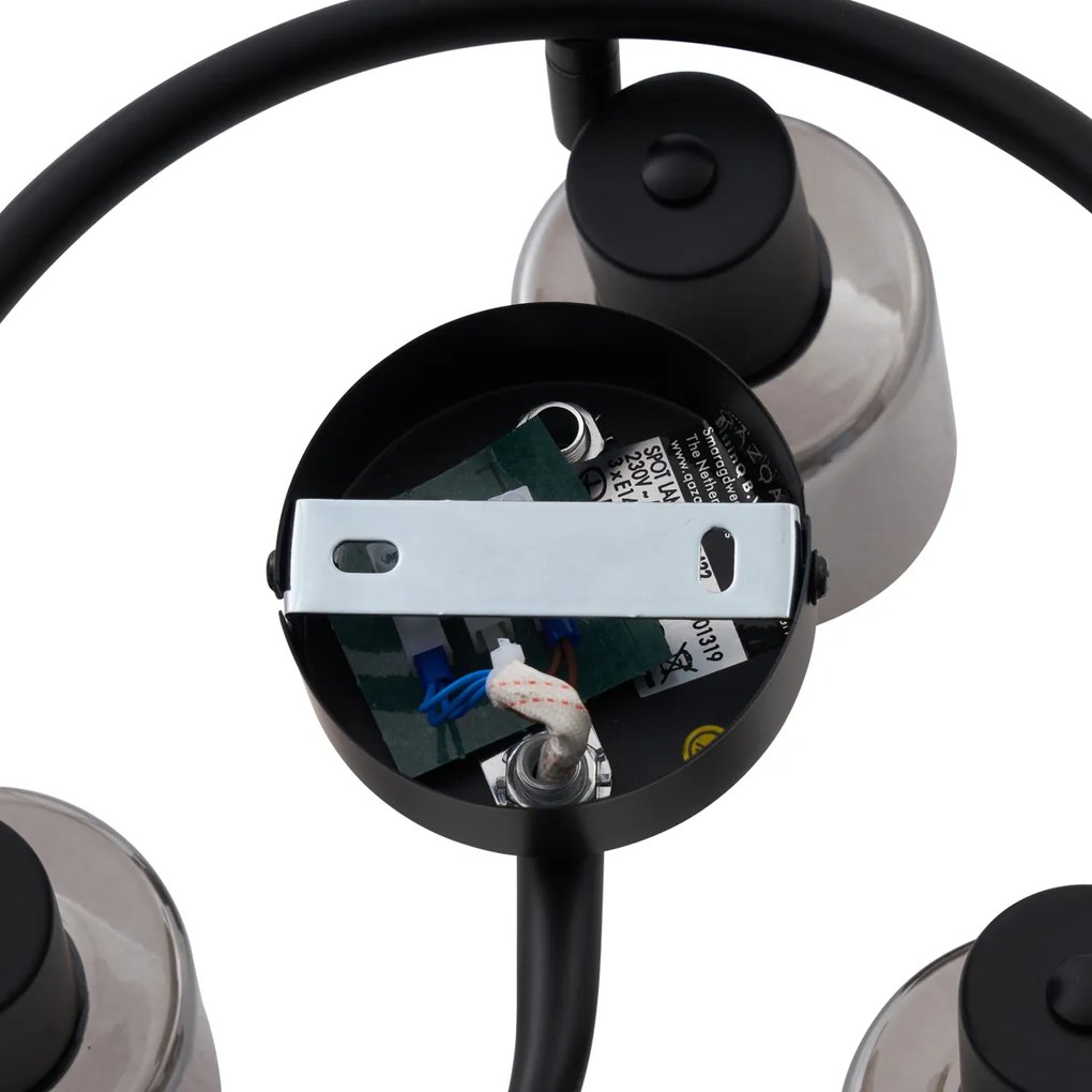 Plafonieră modernă neagră cu sticlă fumurie spirală 3 lumini - Cilin