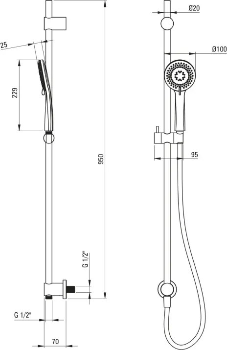 Arnika Set de duș, 3-funcții, cu bară glisantă - racord îngropat NQA_F61K