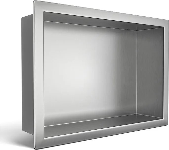 Raft incastrat dreptunghiular Balneo Wall-Box One cu rama 30x20x10 cm inox