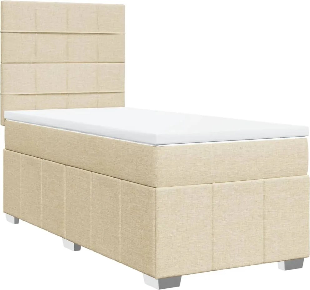 vidaXL Pat box spring cu saltea, crem, 80x200 cm, textil