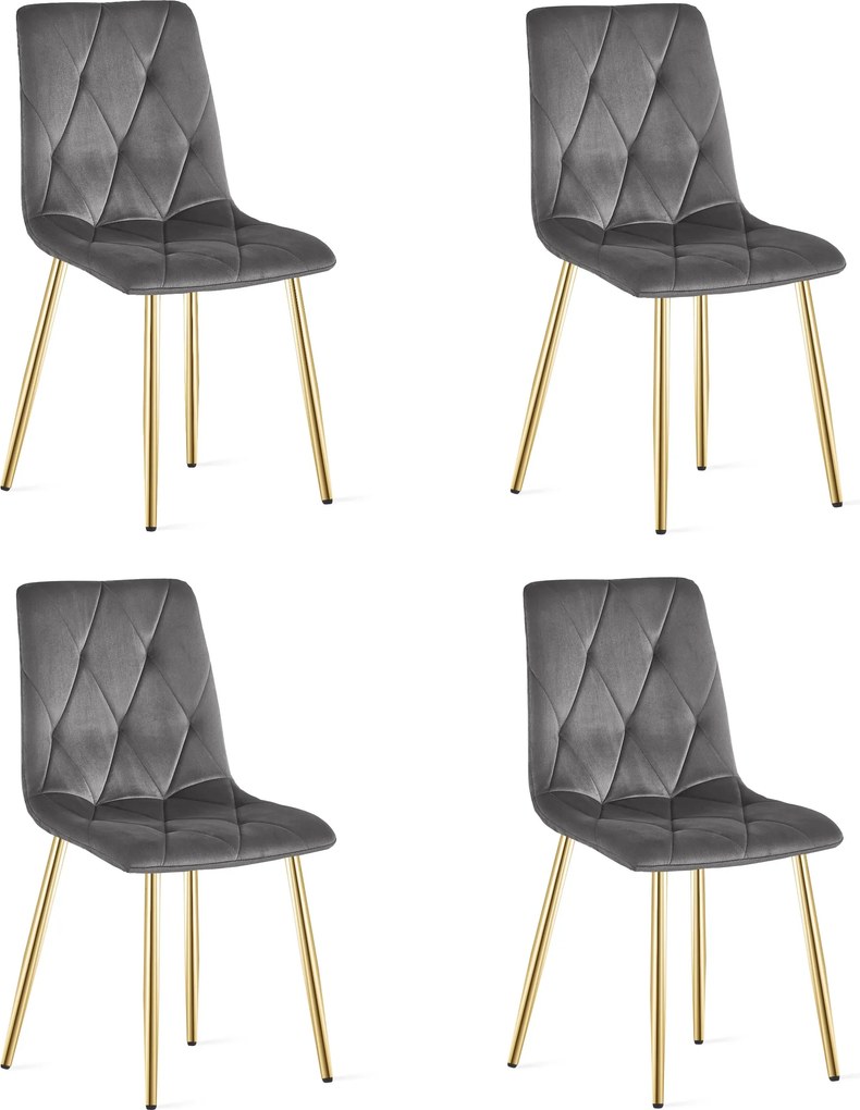Set 4 Scaune Bucatarie/Dining Fido Catifea Gri Inchis Picioare Aurii