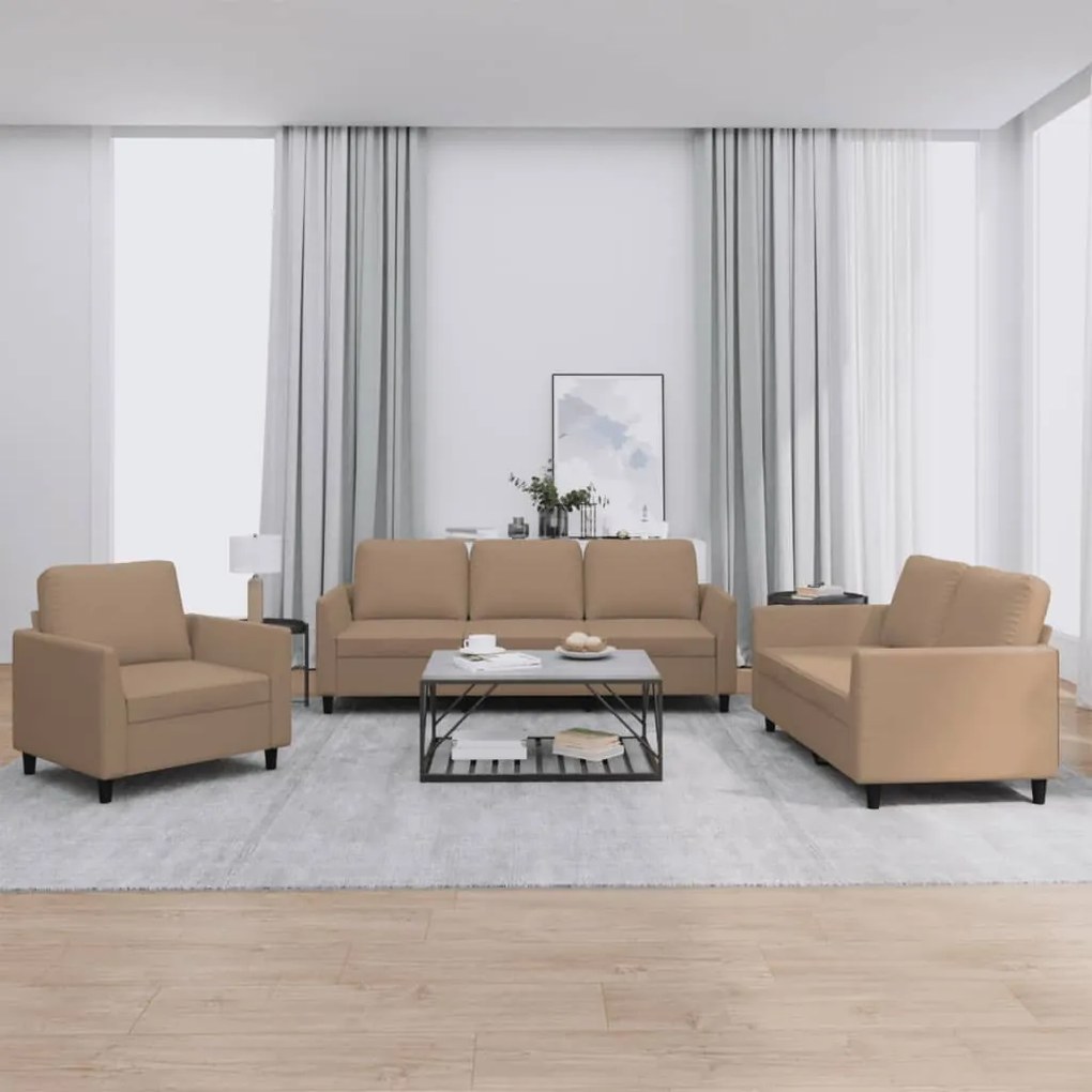 vidaXL Set de canapele cu perne, 3 piese, cappuccino, piele ecologică