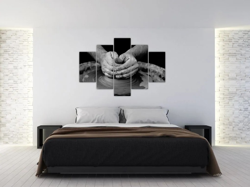 Tablou alb negru - producția de ceramică (150x105 cm)