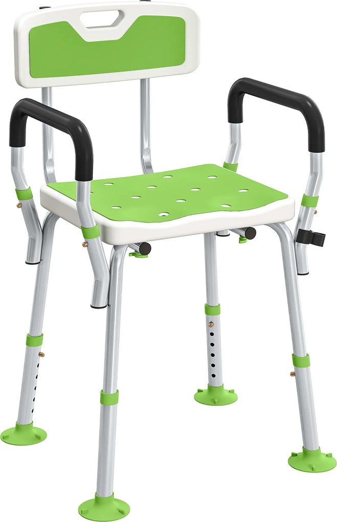 HOMCOM Taburet scaun de duș ergonomic înălțime reglabilă picioare antiderapante 56,5 x 53,5 x 87 cm blanc et vert | Aosom Romania