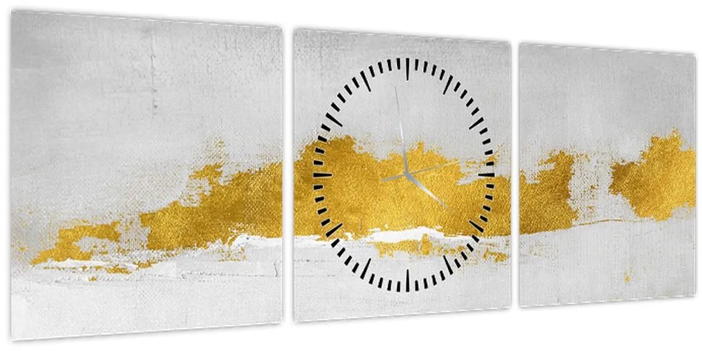 Tablou - Mișcări aurii și gri (cu ceas) (90x30 cm)