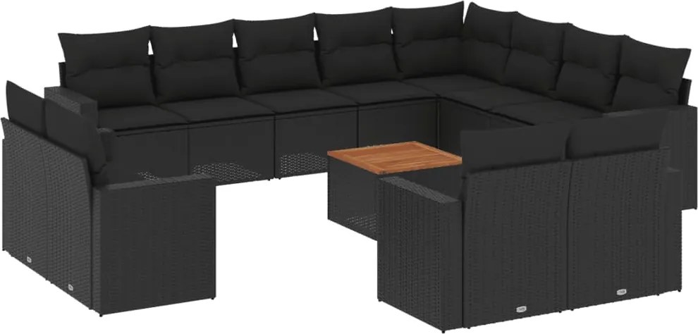 vidaXL Set mobilier de grădină cu perne, 13 piese, negru, poliratan