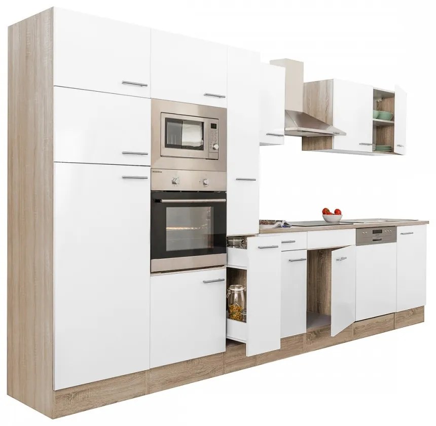 Mobilă de bucătărie Yorki 370, corp din stejar Sonoma, cu față alb satinat