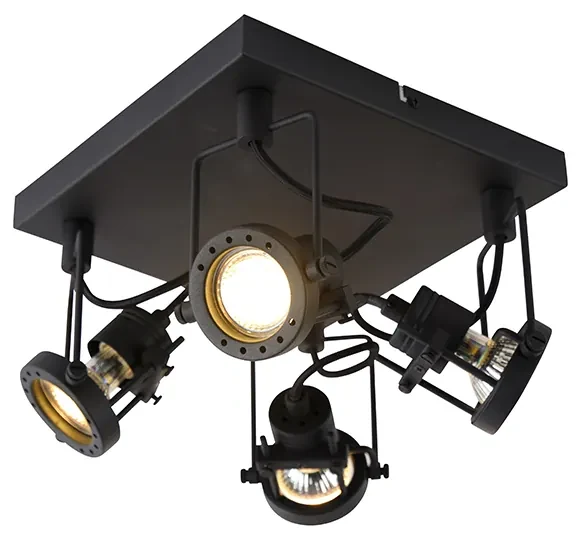 Spotlight industrial negru cu 4 lumini - Suplux