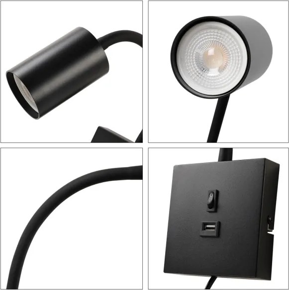 Immax NEO 08295L - Lampă de perete PUNTO cu USB, 1x GU10/9W/230V, neagră