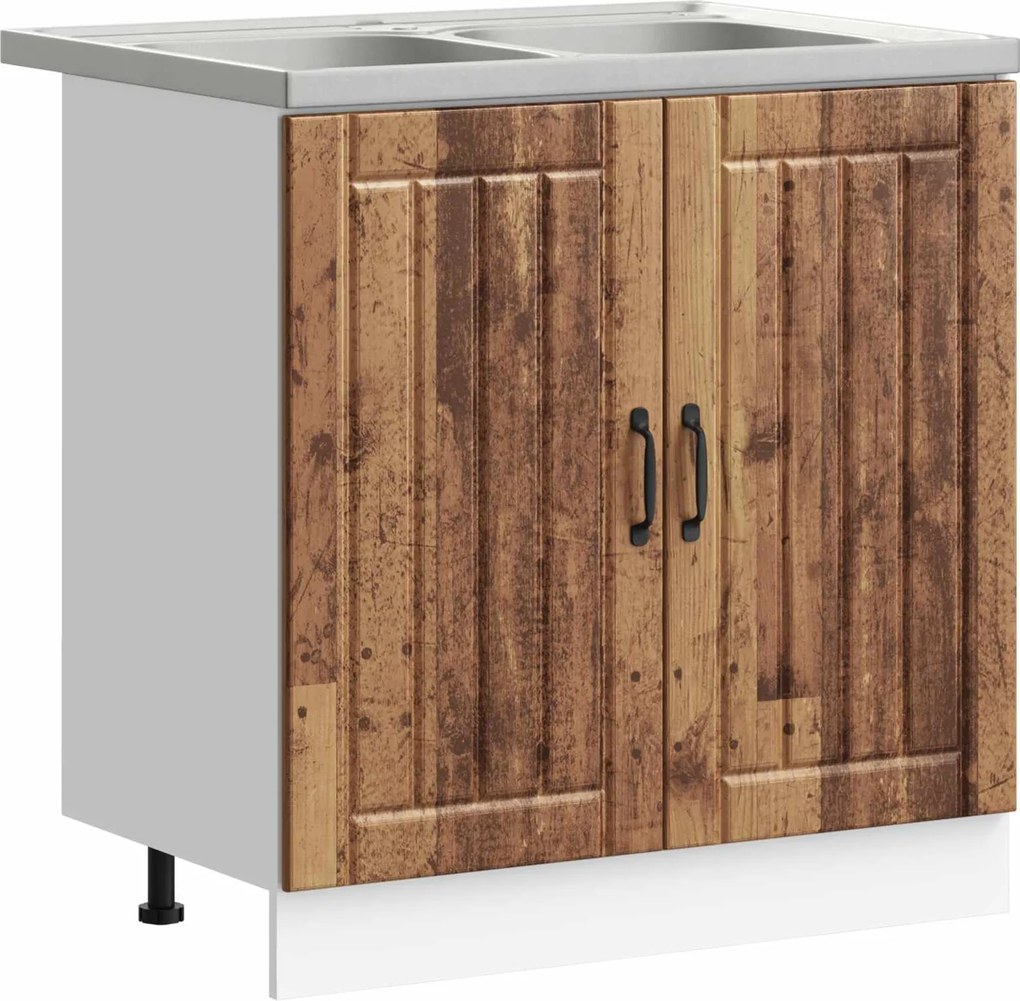 vidaXL Dulap baza chiuvetă cu ușă Lucca 2 pcs Lemn vechi Lemn compozit