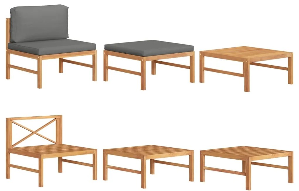 vidaXL Set mobilier grădină cu perne gri închis, 3 piese, lemn de tec