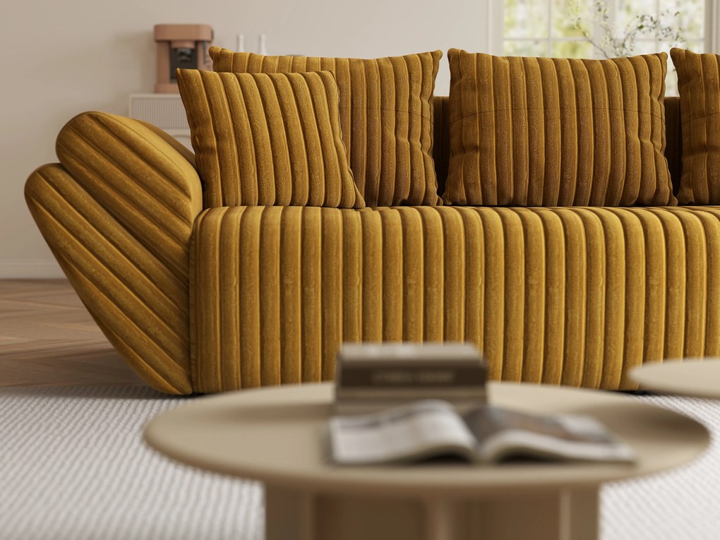 Canapea extensibilă dumonde cu ladă de depozitare si sezut confortabil din spuma high-density, Berlin Ambience Mustar 250x100 cm