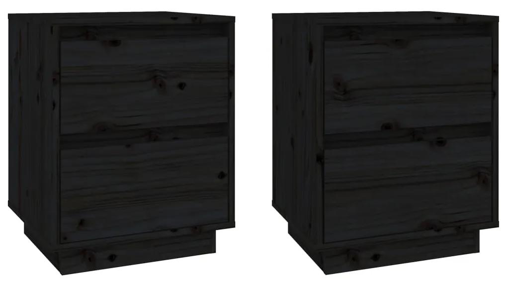813324 vidaXL Noptiere, 2 buc., negru, 40x35x50 cm, lemn masiv de pin