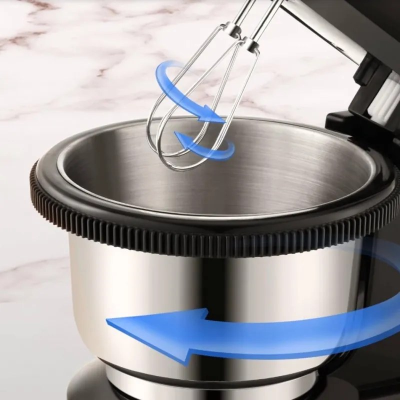 Mixer cu bol Royalty Line cu bol RL-HM19015, 700W, 6 palete, 3 L, Turbo, 5 viteze, Negru/Inox