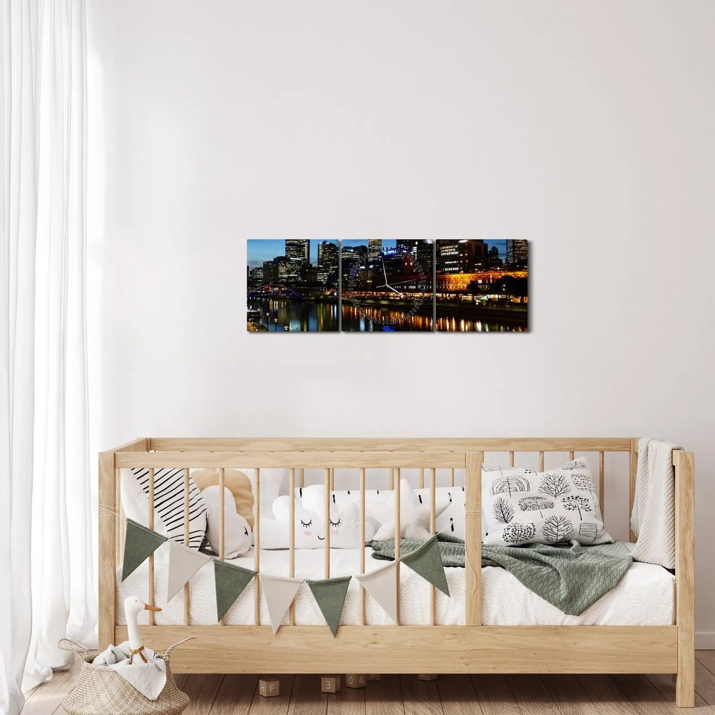 Tablou cu noaptea în Melbourne (cu ceas) (90x30 cm)