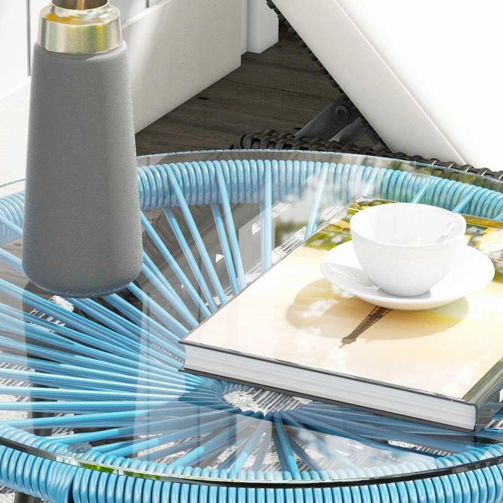 Outsunny Masă de cafea rotundă de grădină din rășină imitând rattanul metal și blat sticlă temperată Ø 50 x 50H cm | Aosom Romania