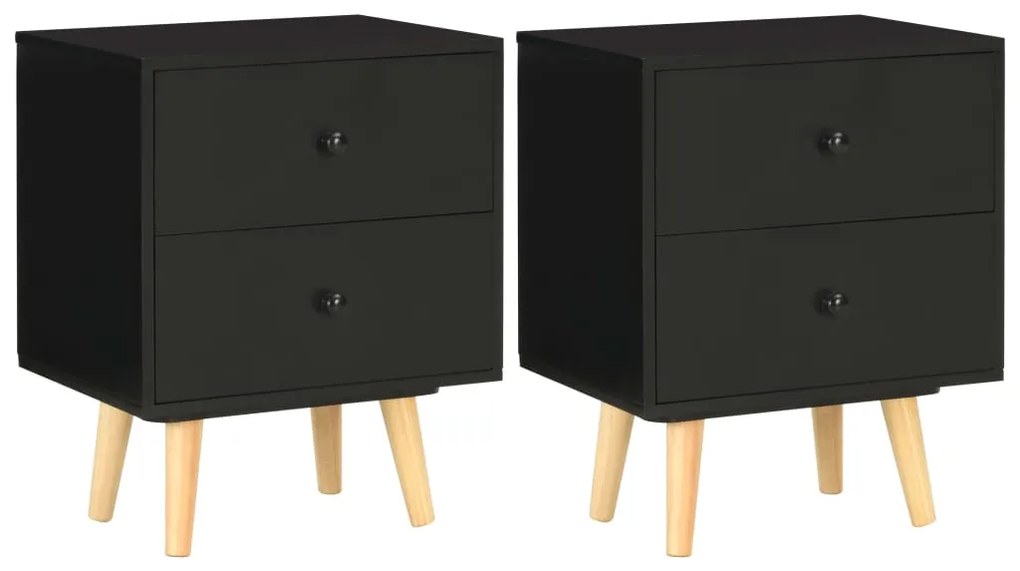 vidaXL Noptiere, 2 buc., negru, 40 x 30 x 50 cm, lemn masiv de pin