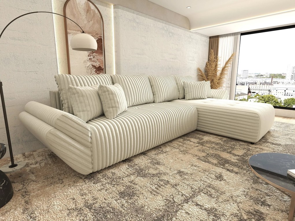 Colțar extensibil dumonde cu ladă de depozitare si sezut confortabil din spuma high-density, Berlin XL Ambience Ivory II 350x185 cm
