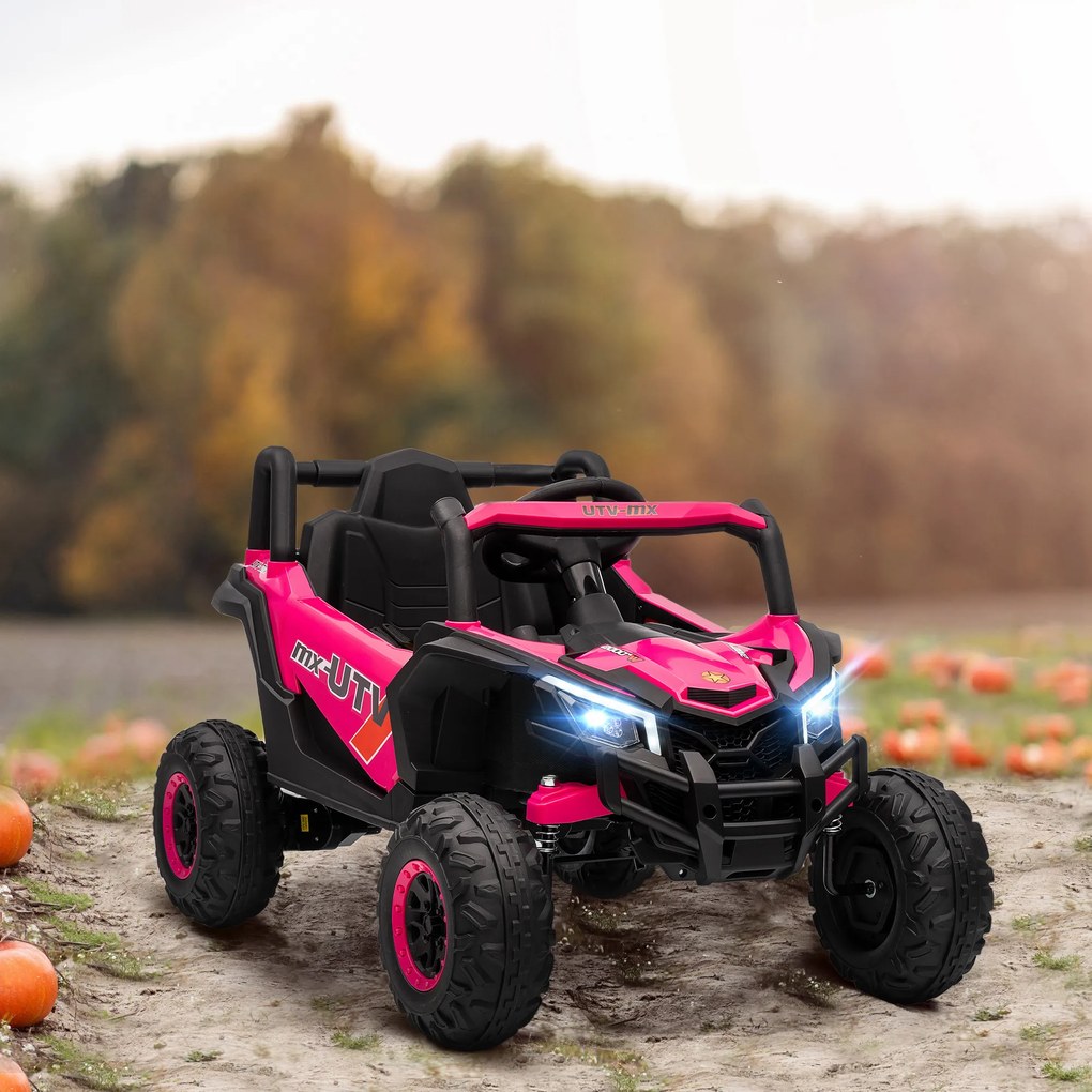 AIYAPLAY Mașină Electrică UTV pentru Copii 12V cu Centură, Telecomandă, Suspensii, USB, 3-7 km/h, 3-5 Ani, Roz | Aosom Romania