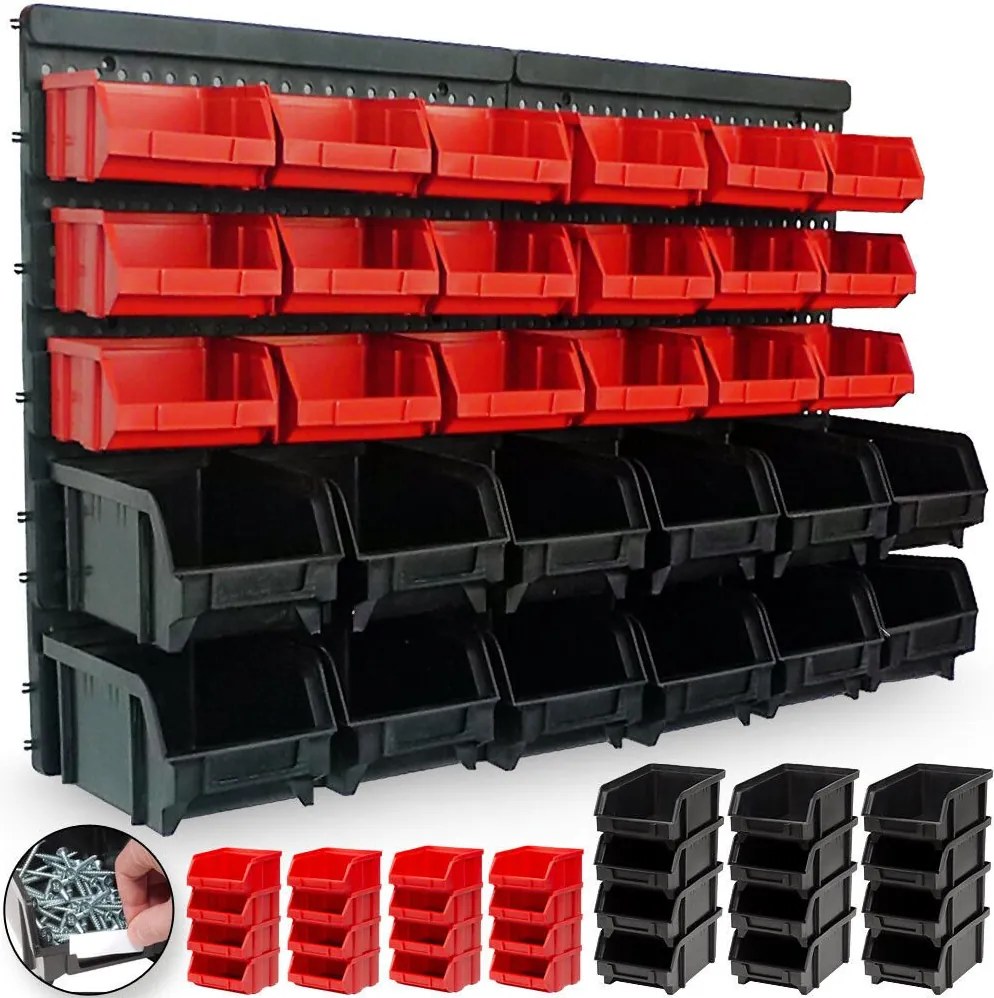 Organizator suspendat pentru atelier ORDER, 30 de cutii, 64x2x38cm, roșu/negru Monzana