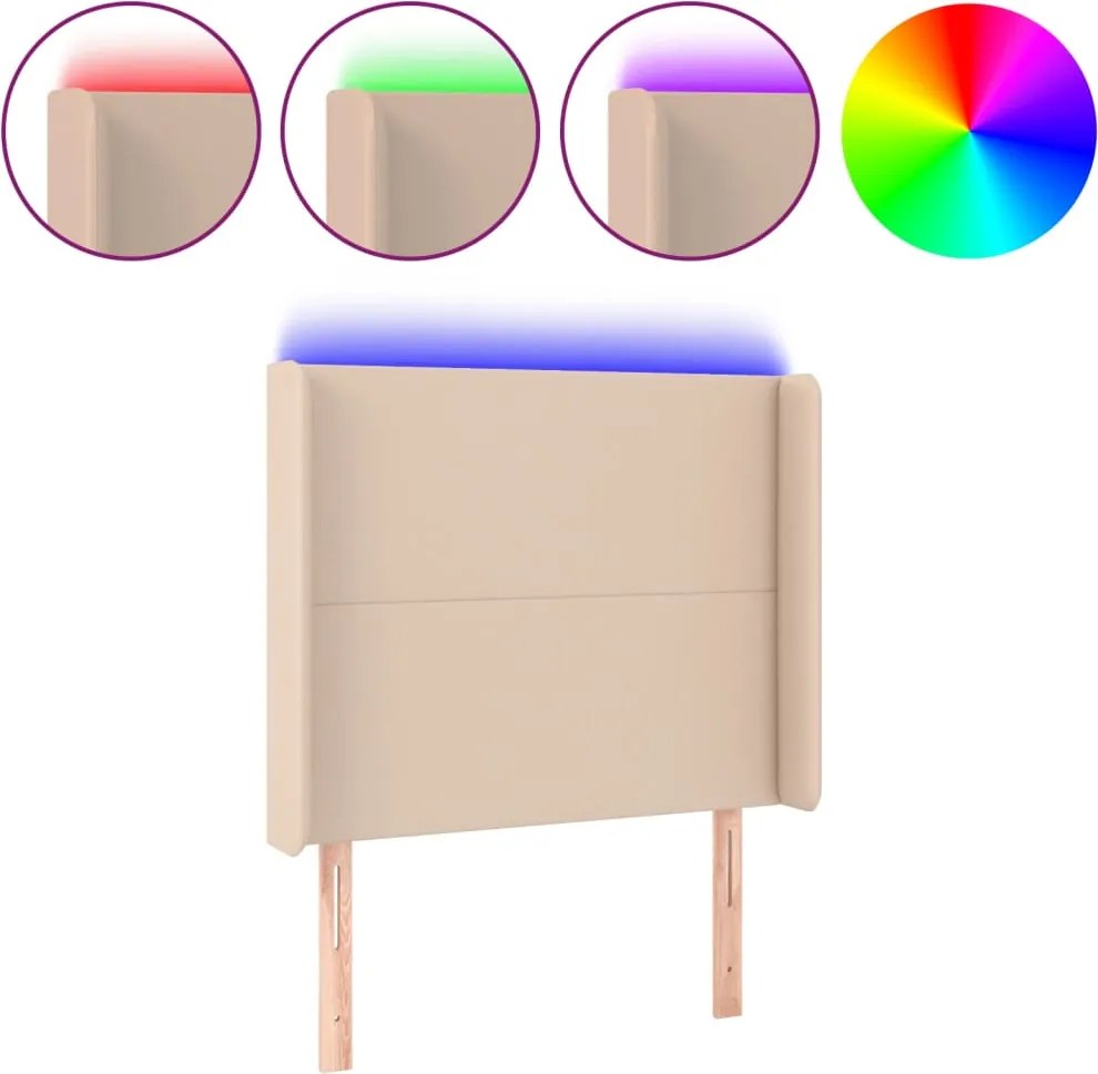 vidaXL Tăblie de pat cu LED cappuccino 93x16x118/128cm piele ecologică