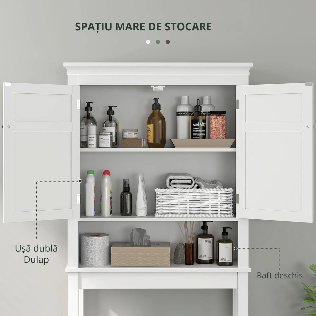 HOMCOM Mobilier WC deasupra toaletei mobilier mașină de spălat dulap 2 uși rafturi reglabile alb | Aosom Romania